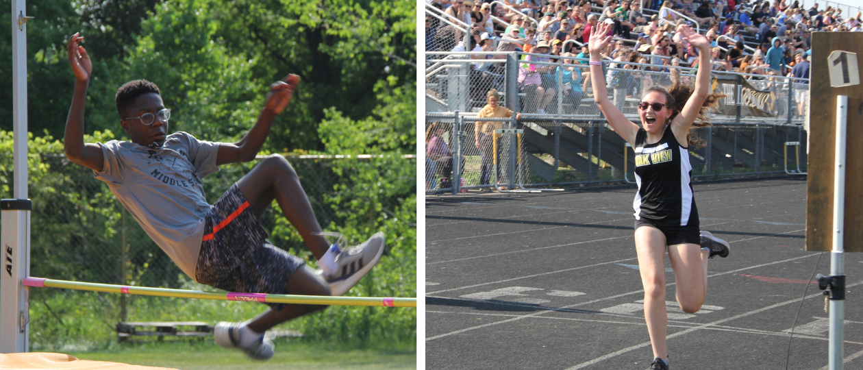 students participatin gin high jump and track